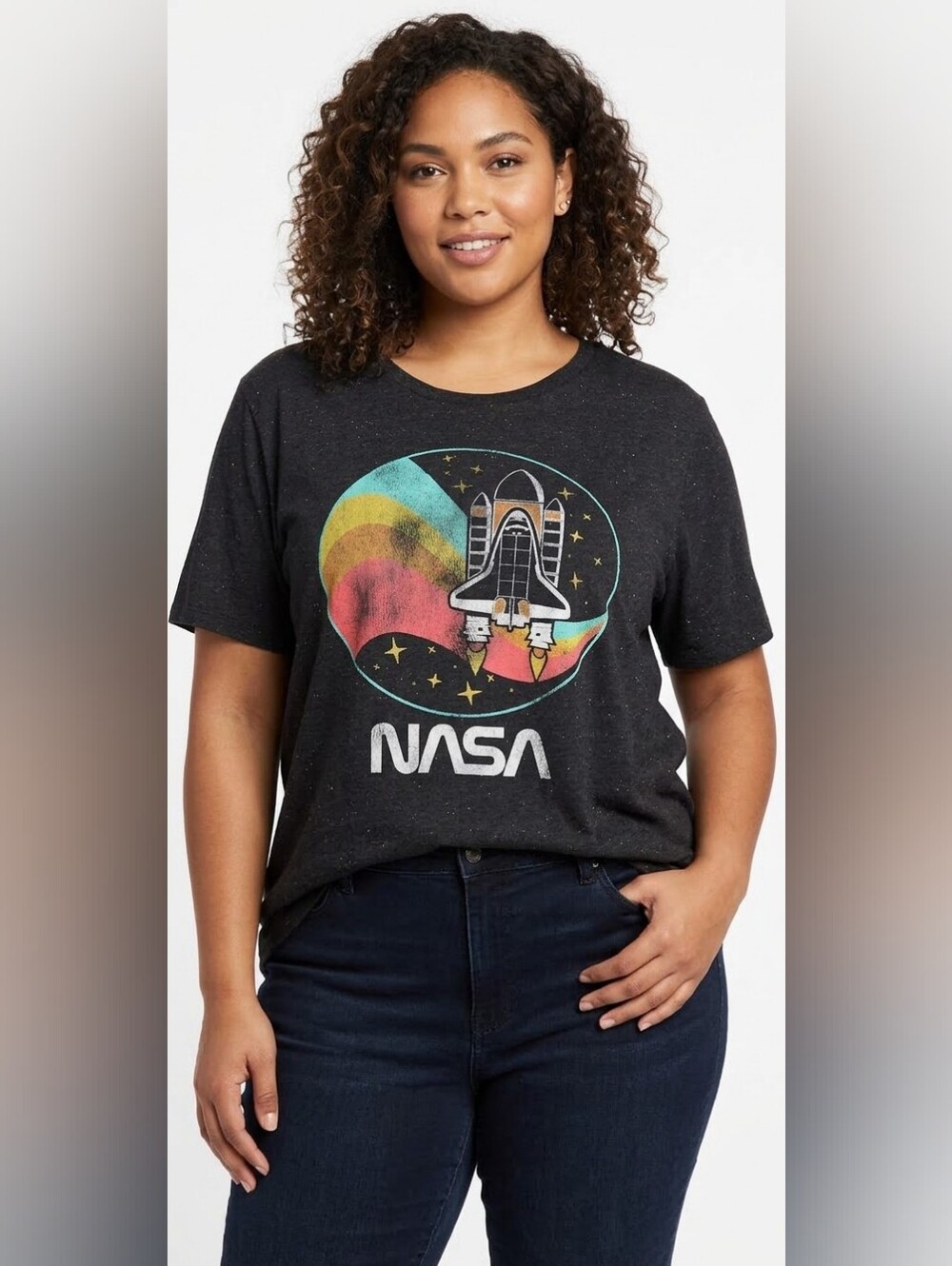 Tee Luv NASA Space Shuttle Speckled Rainbow Short Sleeve Graphic Tee Size Large